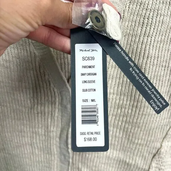 Michael Stars Cardigan Sweater Women’s M/L Parchment Slub Cotton Knit Snap NWT - Picture 3 of 6